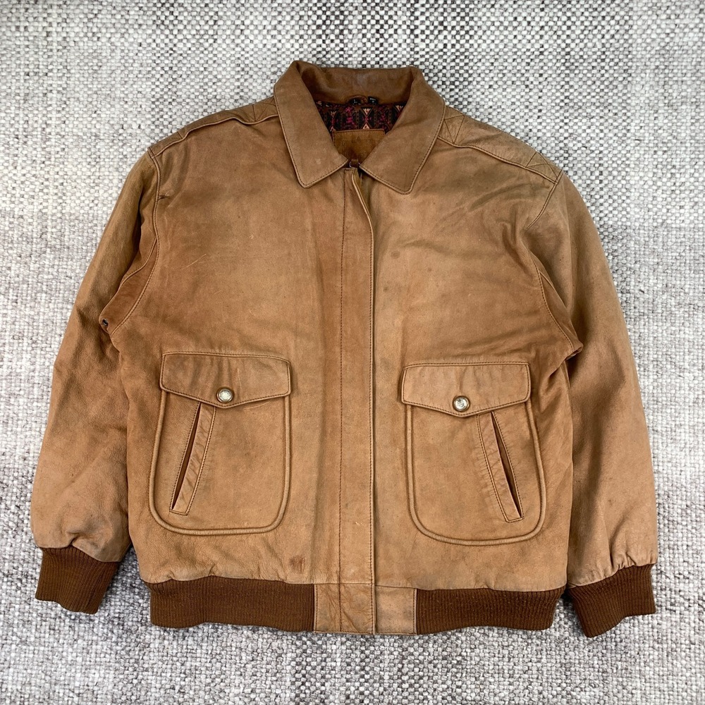 Mixed Blues Vintage Leather Bomber Jacket Tan Brown Men's Large Flight Coat